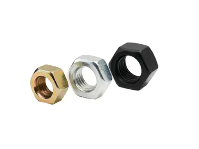 Yellow zinc, bright zinc, black oxide ASME B18.2.2 Gr.2 hex nut comparison